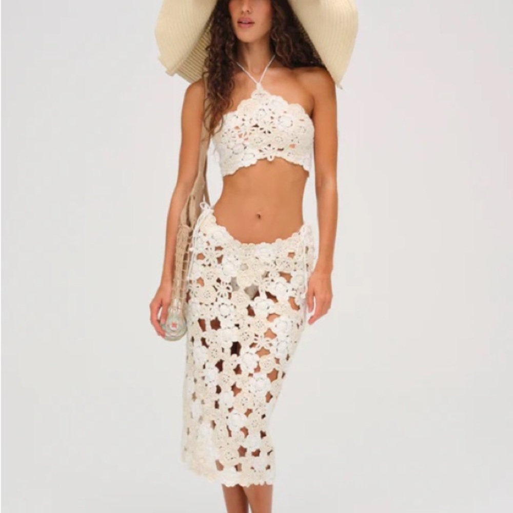 Floral Crochet Coverup Midi Skirt